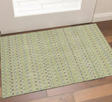 3' X 5' Artichoke Green Gray And Silver Striped Washable Area Rug With UV Protection