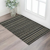 3' X 5' Black Gold And Silver Striped Washable Area Rug With UV Protection