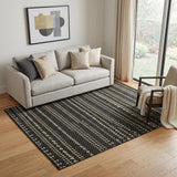 5' X 8' Black Gold And Silver Striped Washable Area Rug With UV Protection