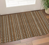 3' X 5' Brown Gray And Ivory Striped Washable Area Rug With UV Protection
