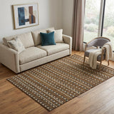 5' X 8' Brown Gray And Ivory Striped Washable Area Rug With UV Protection