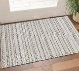 3' X 5' Ivory Brown And Gray Striped Washable Area Rug With UV Protection