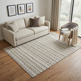 5' X 8' Ivory Brown And Gray Striped Washable Area Rug With UV Protection