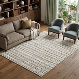 8' Ivory Brown And Gray Striped Washable Area Rug With UV Protection