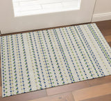 3' X 5' Linen Green And Blue Striped Washable Area Rug With UV Protection