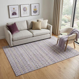 5' X 8' Lavender Gold And Gray Striped Washable Area Rug With UV Protection