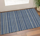 3' X 5' Navy Blue Gray And Silver Striped Washable Area Rug With UV Protection