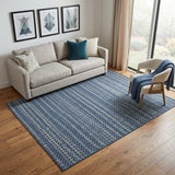 5' X 8' Navy Blue Gray And Silver Striped Washable Area Rug With UV Protection