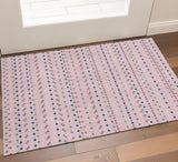 3' X 5' Pink Navy Blue And Gray Striped Washable Area Rug With UV Protection