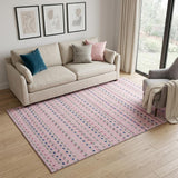 5' X 8' Pink Navy Blue And Gray Striped Washable Area Rug With UV Protection