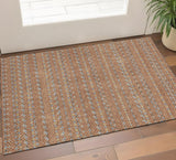 3' X 5' Rust Blue And Gold Striped Washable Area Rug With UV Protection