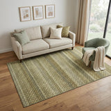 5' X 8' Artichoke Green Beige And Gray Striped Washable Area Rug With UV Protection