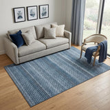 5' X 8' Denim Blue Gray And Sky Blue Striped Washable Area Rug With UV Protection