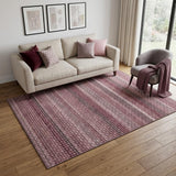 5' X 8' Burgundy Merlot And Pink Striped Washable Area Rug With UV Protection