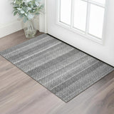 3' X 5' Gray Silver And Charcoal Striped Washable Area Rug With UV Protection