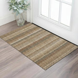 3' X 5' Rust Beige And Taupe Striped Washable Area Rug With UV Protection