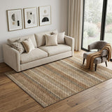 5' X 8' Rust Beige And Taupe Striped Washable Area Rug With UV Protection