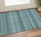 3' X 5' Teal Gray And Ivory Striped Washable Area Rug With UV Protection