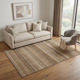 5' X 8' Taupe Rust And Brown Striped Washable Area Rug With UV Protection