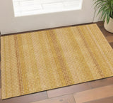 3' X 5' Wheat Gold And Beige Striped Washable Area Rug With UV Protection