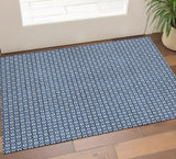 3' X 5' Blue And Ivory Geometric Washable Area Rug With UV Protection