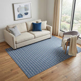 5' X 8' Blue And Ivory Geometric Washable Area Rug With UV Protection