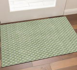 3' X 5' Green Gray And Ivory Geometric Washable Area Rug With UV Protection