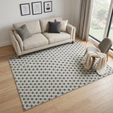 5' X 8' Ivory Black And Gray Geometric Washable Area Rug With UV Protection