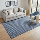 5' X 8' Navy Blue Gray And Silver Geometric Washable Area Rug With UV Protection