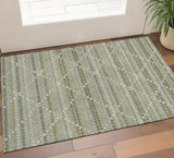 3' X 5' Artichoke Green And Ivory Geometric Washable Area Rug With UV Protection