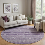 8' X 8' Purple Gray And Ivory Geometric Washable Round Rug With UV Protection