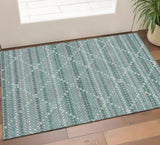 3' X 5' Teal Ivory And Lavender Geometric Washable Area Rug With UV Protection