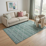 5' X 8' Teal Ivory And Lavender Geometric Washable Area Rug With UV Protection