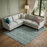 8' Teal Ivory And Lavender Geometric Washable Area Rug With UV Protection