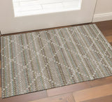 3' X 5' Taupe Brown And Ivory Geometric Washable Area Rug With UV Protection