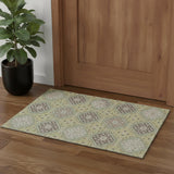 3' X 5' Artichoke Green Brown And Ivory Floral Washable Area Rug With UV Protection
