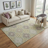 5' X 8' Artichoke Green Brown And Ivory Floral Washable Area Rug With UV Protection