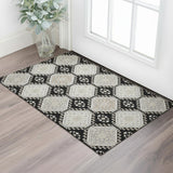 3' X 5' Black Silver And Gray Floral Washable Area Rug With UV Protection