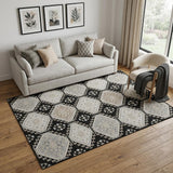 5' X 8' Black Silver And Gray Floral Washable Area Rug With UV Protection