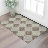 3' X 5' Chocolate Beige And Blue Floral Washable Area Rug With UV Protection