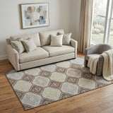 5' X 8' Chocolate Beige And Blue Floral Washable Area Rug With UV Protection