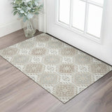 3' X 5' Ivory Brown And Gray Floral Washable Area Rug With UV Protection
