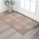 3' X 5' Salmon Beige And Gray Floral Washable Area Rug With UV Protection