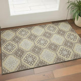 3' X 5' Taupe Beige And Gray Floral Washable Area Rug With UV Protection