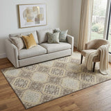 5' X 8' Taupe Beige And Gray Floral Washable Area Rug With UV Protection