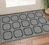3' X 5' Black Ivory And Gray Geometric Washable Area Rug With UV Protection