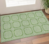 3' X 5' Green And Ivory Geometric Washable Area Rug With UV Protection