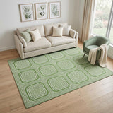 5' X 8' Green And Ivory Geometric Washable Area Rug With UV Protection