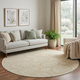 8' X 8' Gold And Ivory Geometric Washable Round Rug With UV Protection