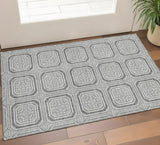 3' X 5' Gray And Ivory Geometric Washable Area Rug With UV Protection